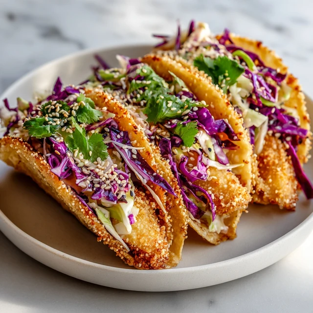 Crispy Chicken Wonton Tacos with Asian Taco Slaw Delight