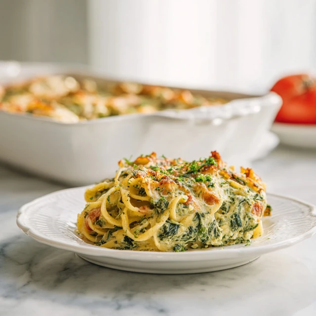 Creamy Spinach Pasta Bake Recipe – Cheesy, Comforting, and Delicious