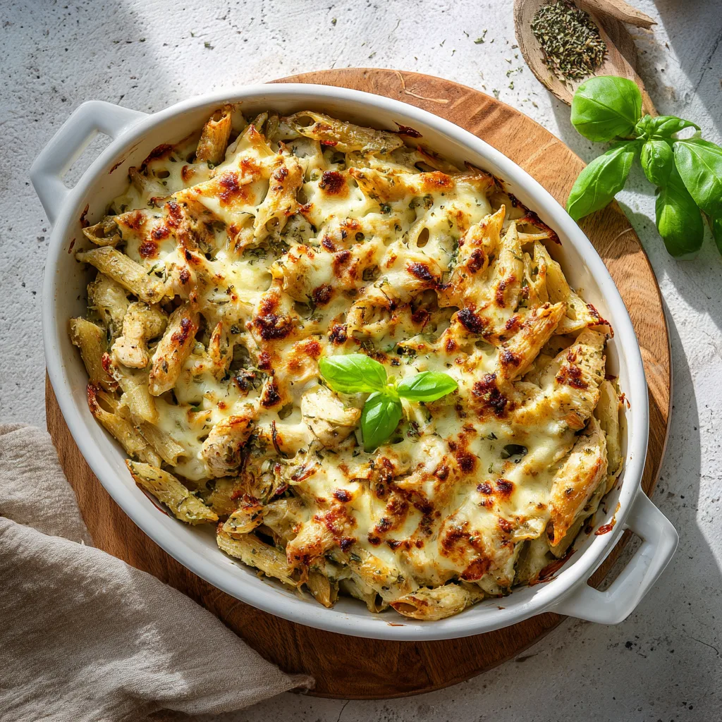 Creamy Pesto Chicken Pasta Bake | Easy Recipe