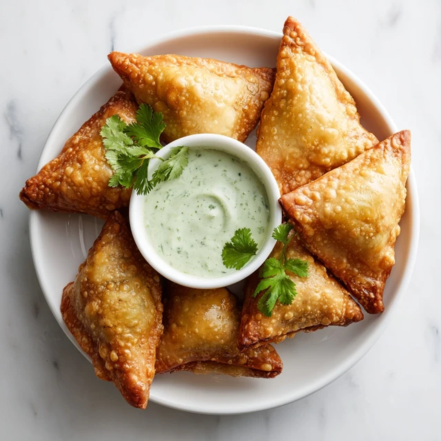Crispy Vegetarian Samosas with Cilantro-Yogurt Sauce