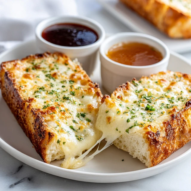 Cheesy Garlic Bread with Dipping Sauces – Golden, Crispy & Irresistible