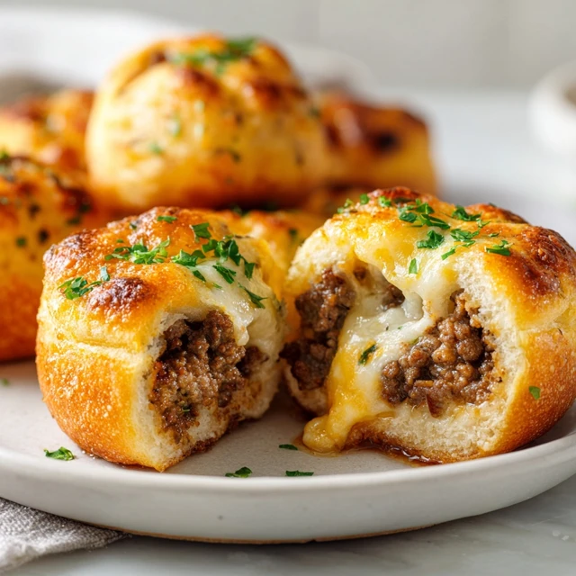 Cheesy Garlic Stuffed Bread Bites with Ground Beef Filling