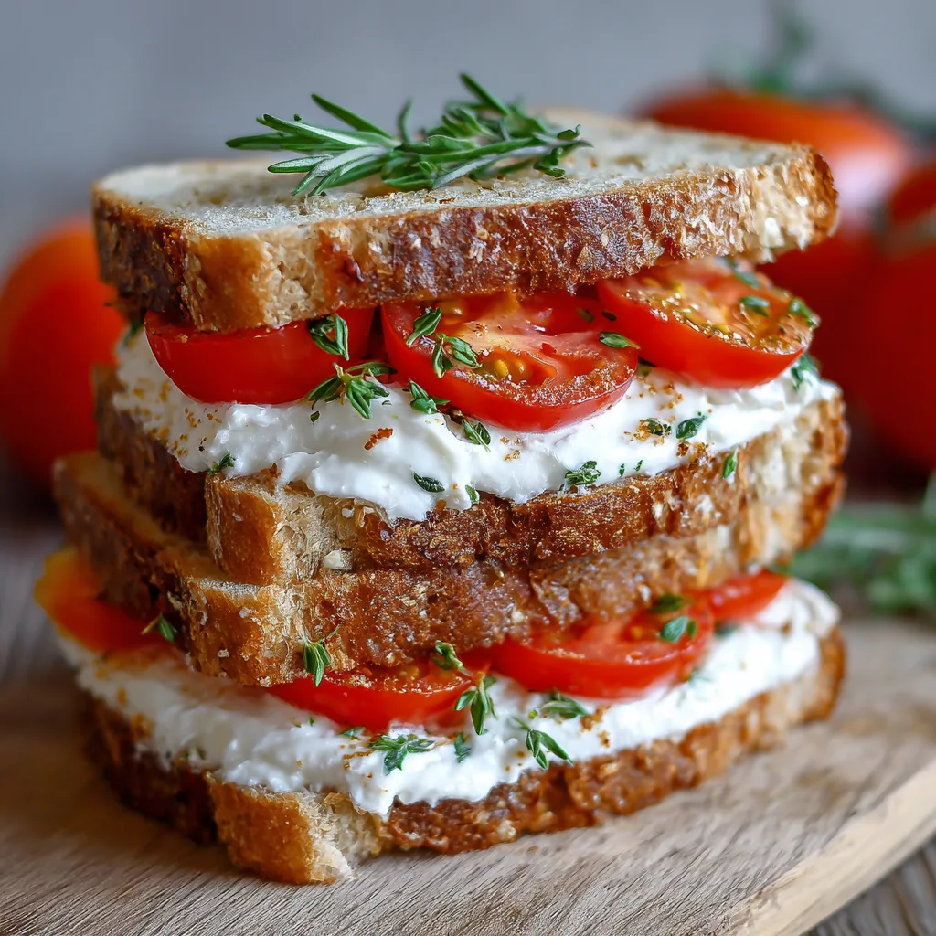 Delicious Summer Tomato Sandwich with Cream Cheese and Fresh Herbs for Easy Meals