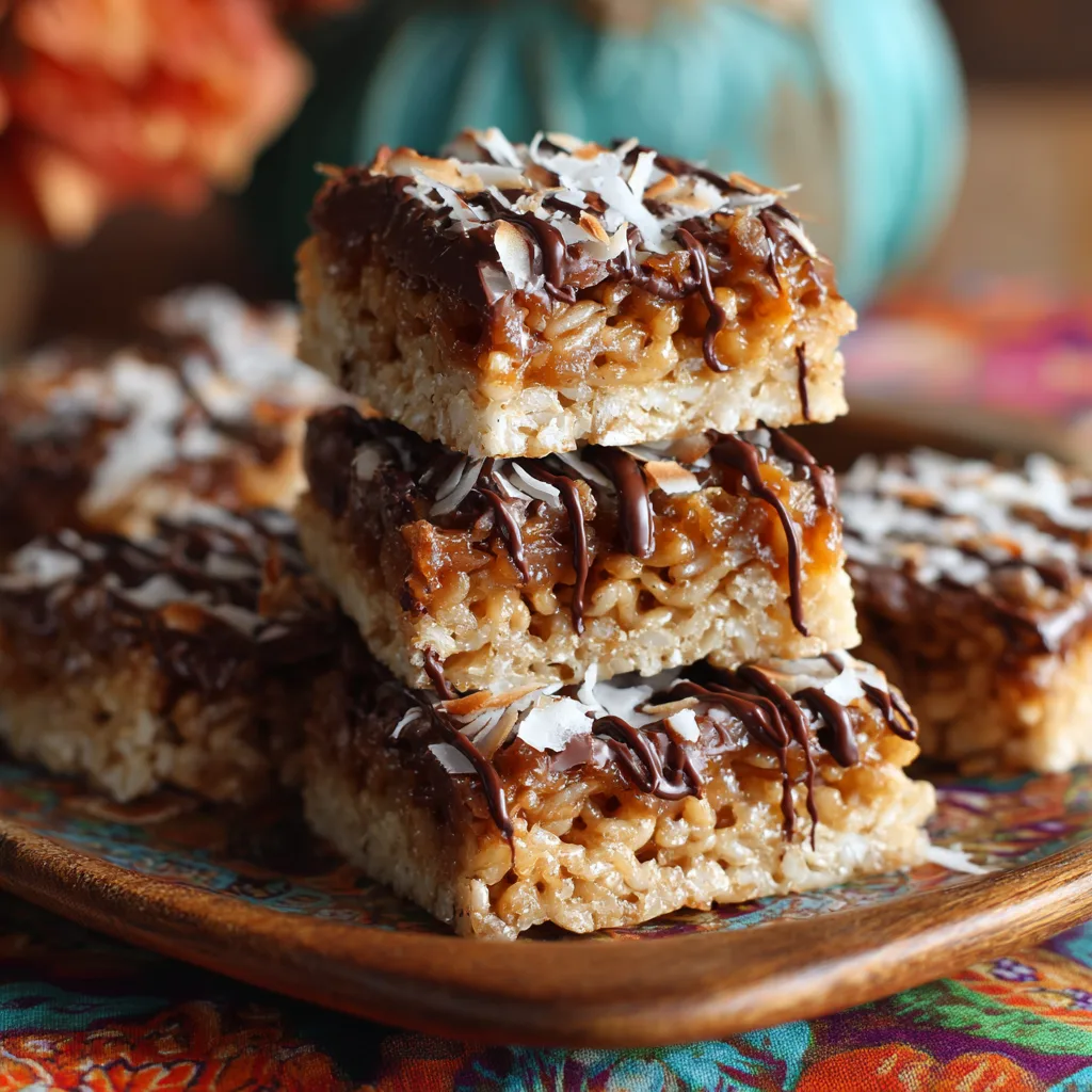 Samoas Rice Krispies: Chewy, Gooey, Chocolate-Caramel Coconut Bars