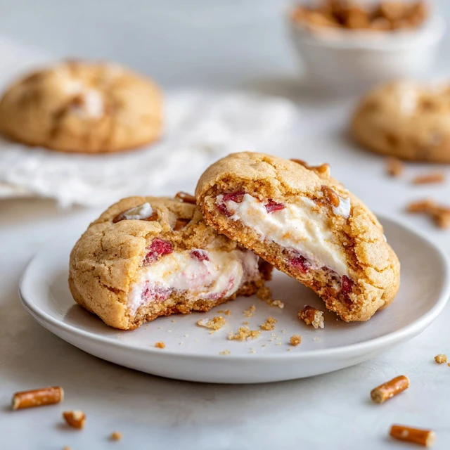 Strawberry Cheesecake Pretzel Cookie Dough Stuffed Cookies (Ultimate Sweet & Salty Bakery-Style Treat)
