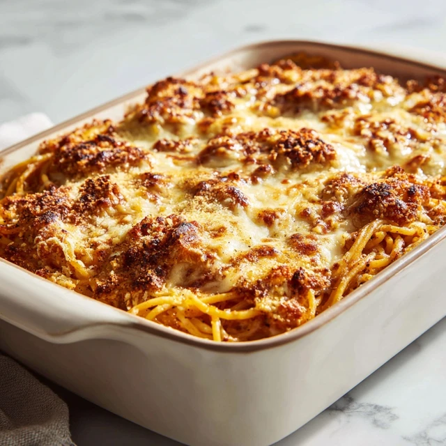 Hot Honey Pretzel Chicken Cheesy Spaghetti Bake (Sweet, Spicy & Ultra Cheesy Comfort Casserole)