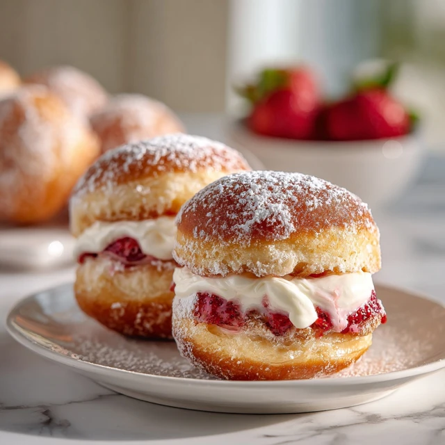 Strawberry Cream Stuffed Brioche Donut Bombs – Soft, Fluffy, and Irresistible