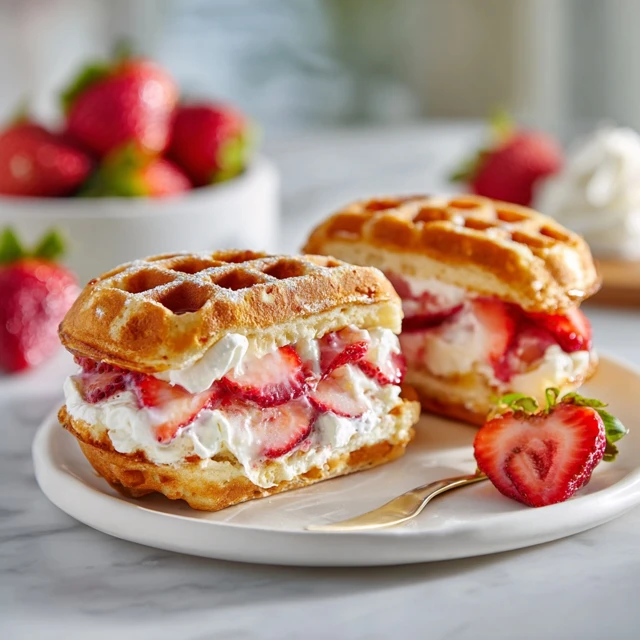 Strawberry Shortcake Vanilla Cream Waffle Donut Sandwich (Soft, Creamy & Bakery-Style Dessert)