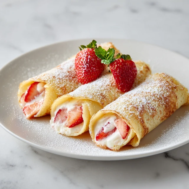Strawberry Cream Stuffed Pancake Crepe Rolls