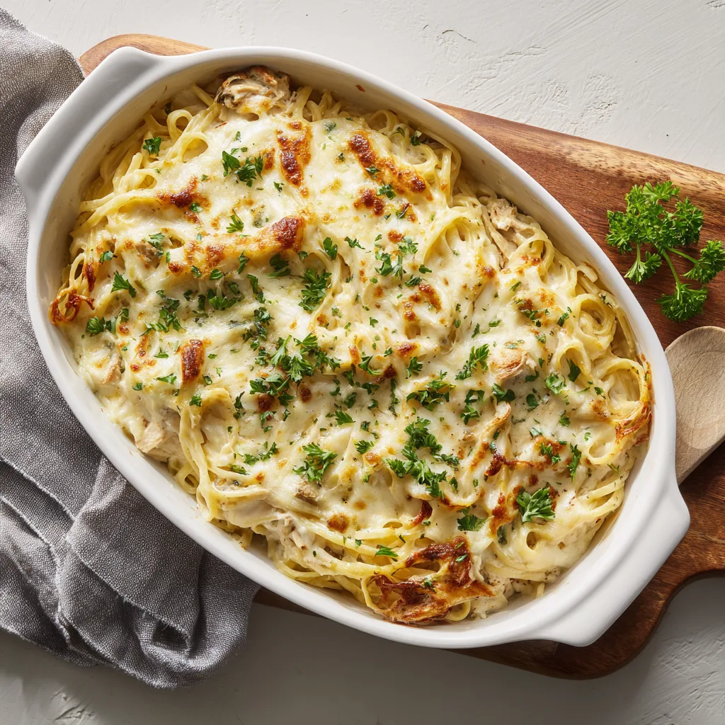 Chicken Spaghetti Bake Recipe – Creamy Cheesy Casserole With Audio Guide