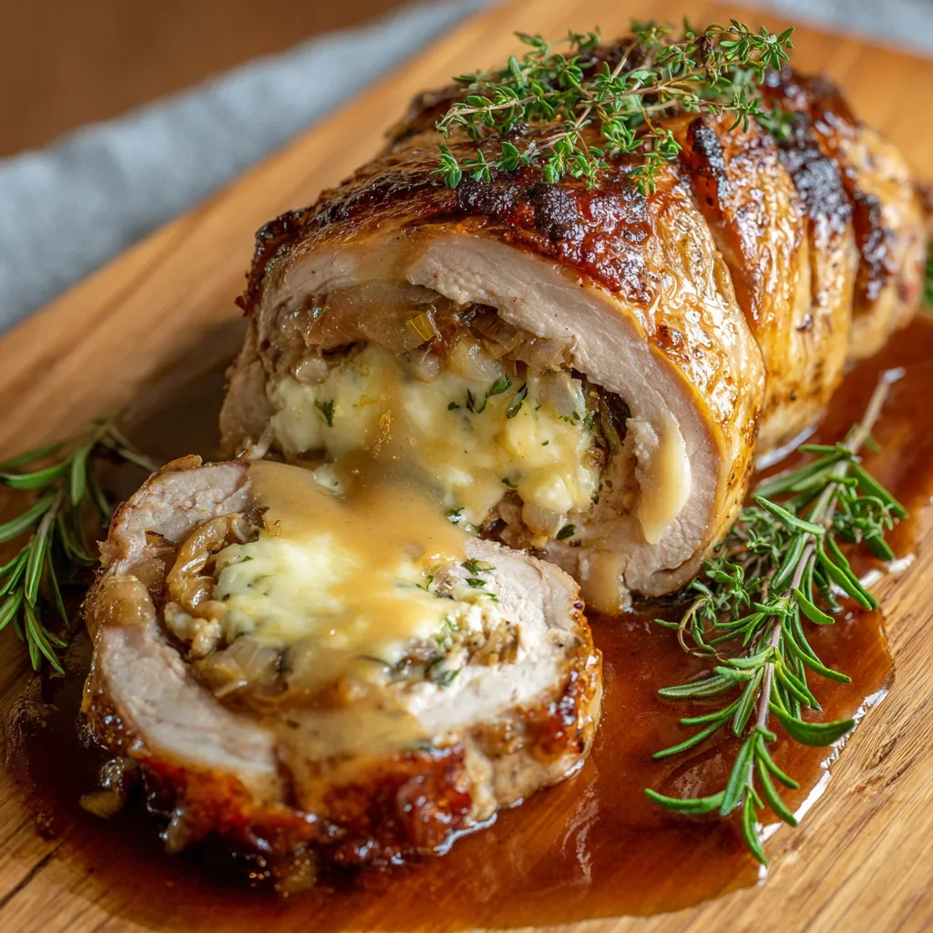 French Onion Stuffed Pork Loin