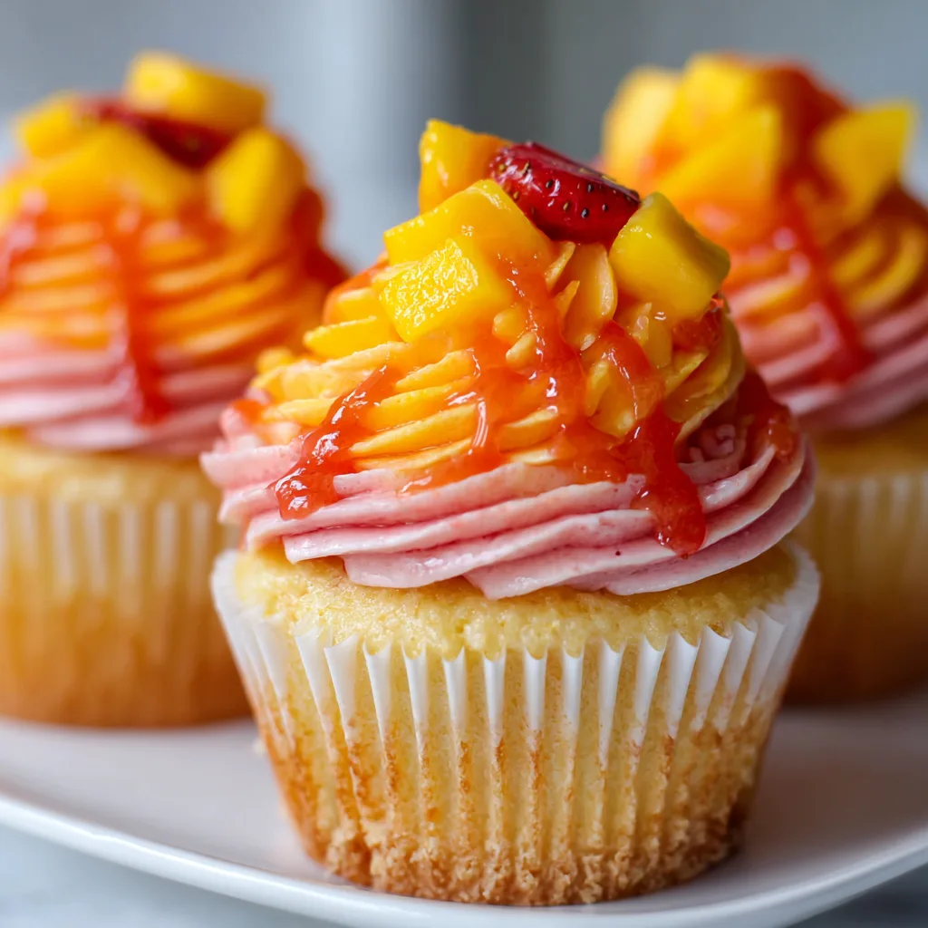 Mango Strawberry Sunset Cupcakes Recipe – Tropical Sweetness in Every Bite