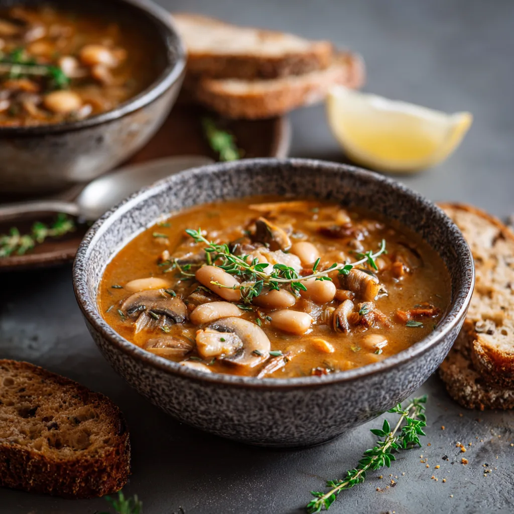 Warm Vegan Stew with White Beans and Mushrooms