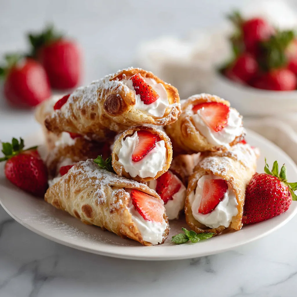 Strawberry Cream Stuffed Pancake Cannoli Bites