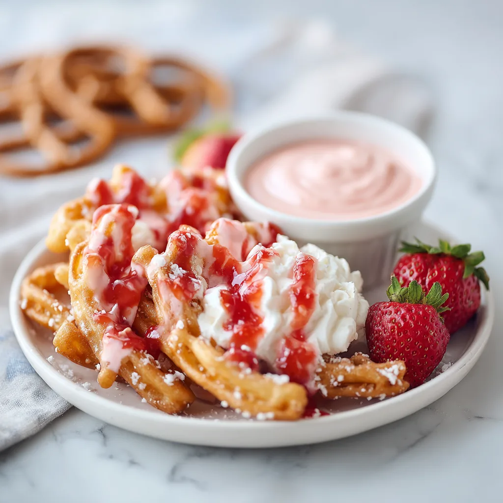 Strawberry Cheesecake Pretzel Funnel Cake Fries
