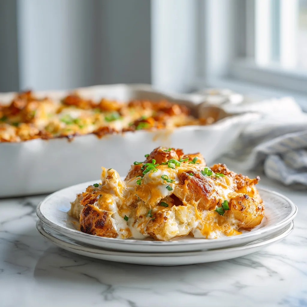Hot Honey Pretzel Chicken Cheesy Ranch Potato Bake