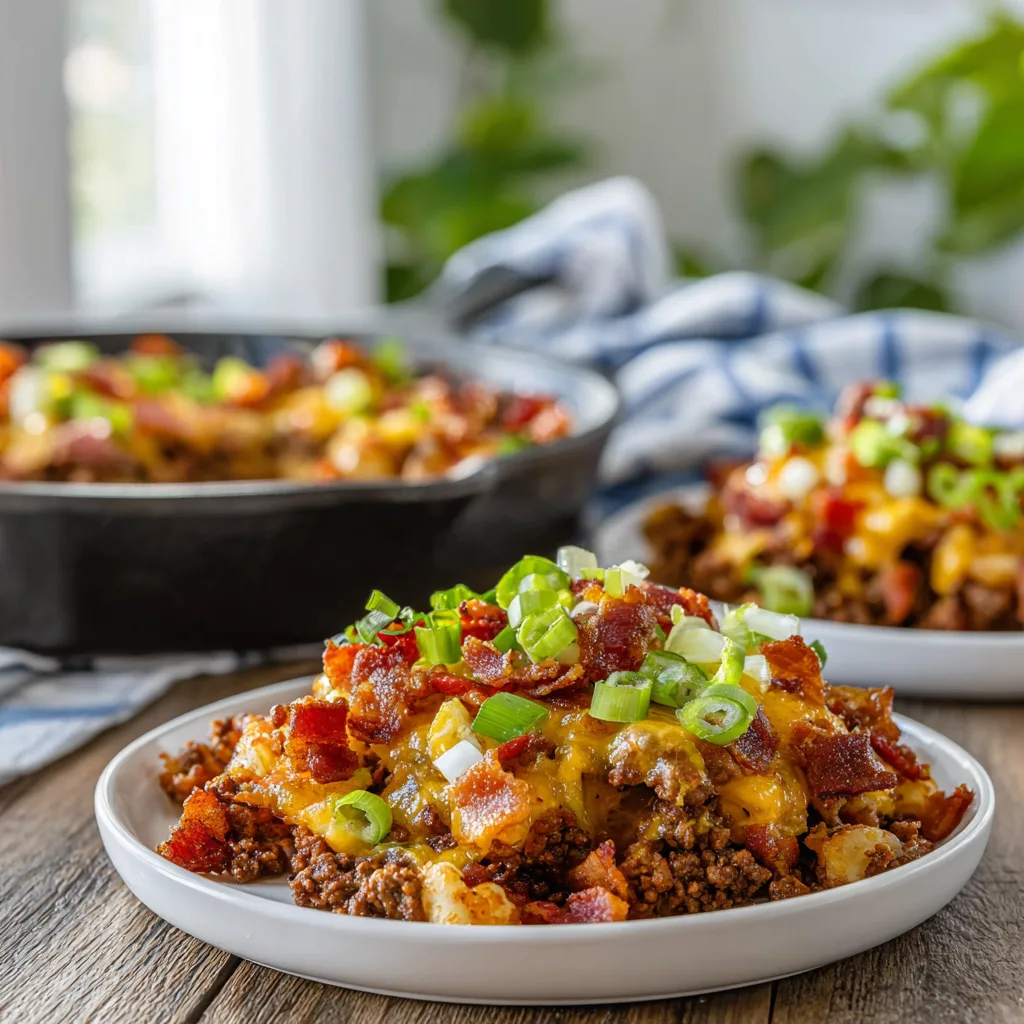 Loaded Beef Bacon Cheeseburger Skillet