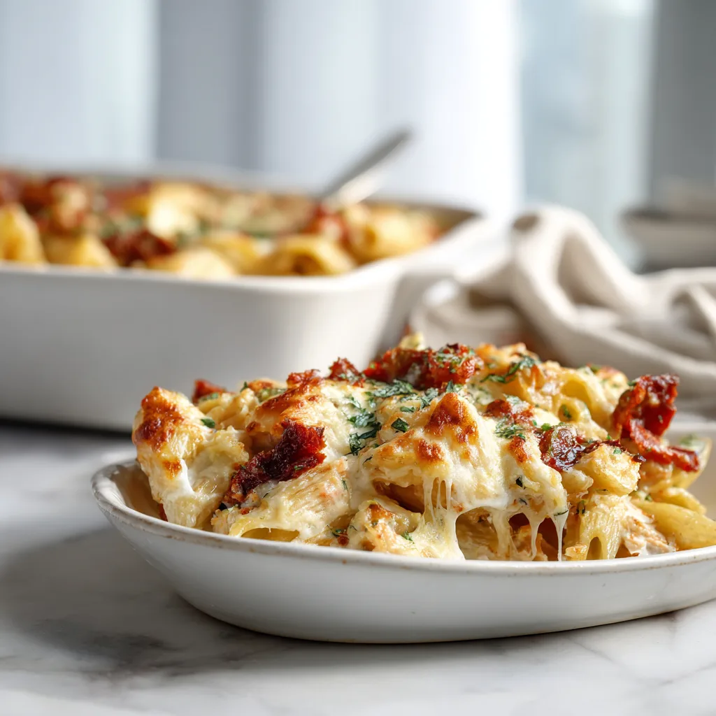 Creamy Tuscan Sun-Dried Tomato Chicken Alfredo Bake – Ultra Creamy Cheesy Comfort Casserole
