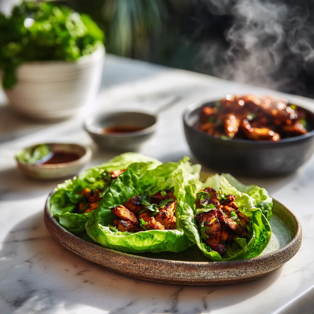 Crispy Korean BBQ Chicken Lettuce Wraps – Sticky Spicy Crunch Lettuce Cups