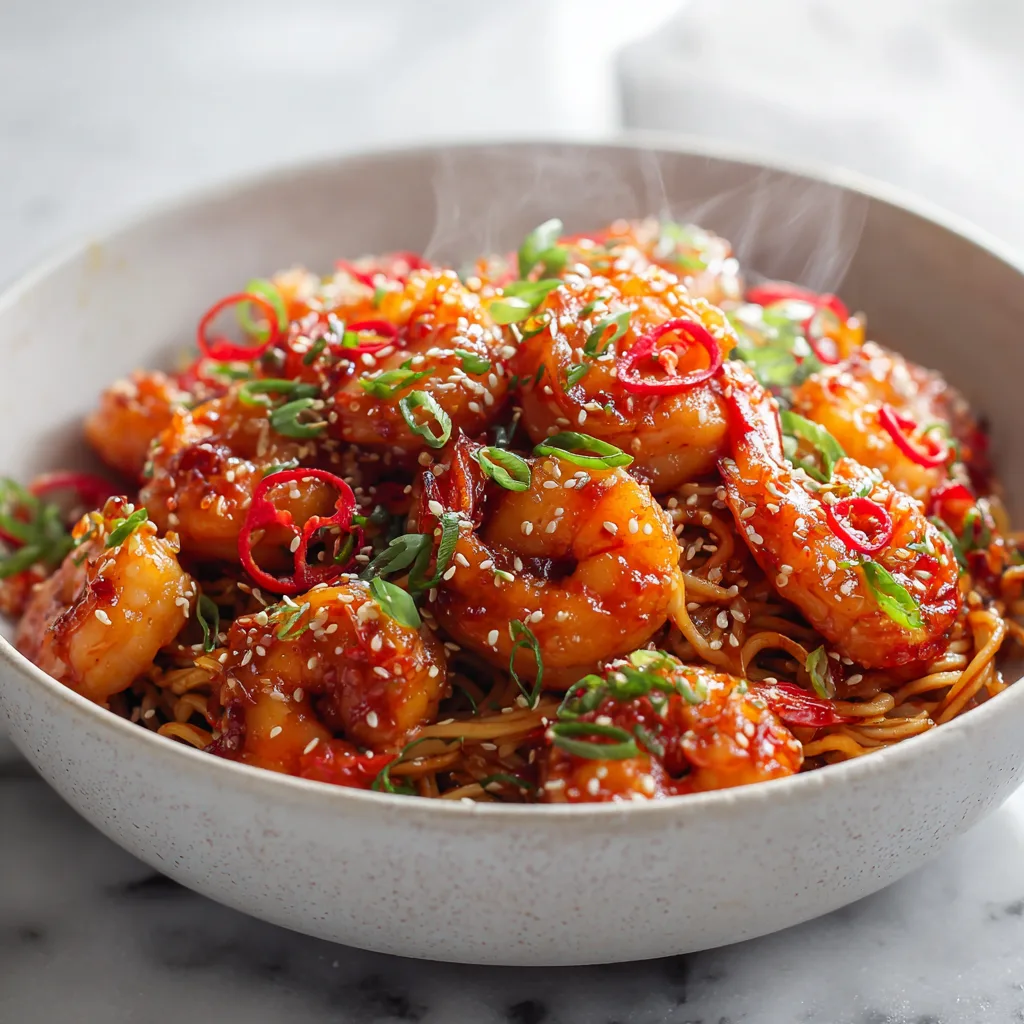 Fiery Honey Sriracha Shrimp Noodle Bowls – Sweet Heat Umami Comfort Bowl