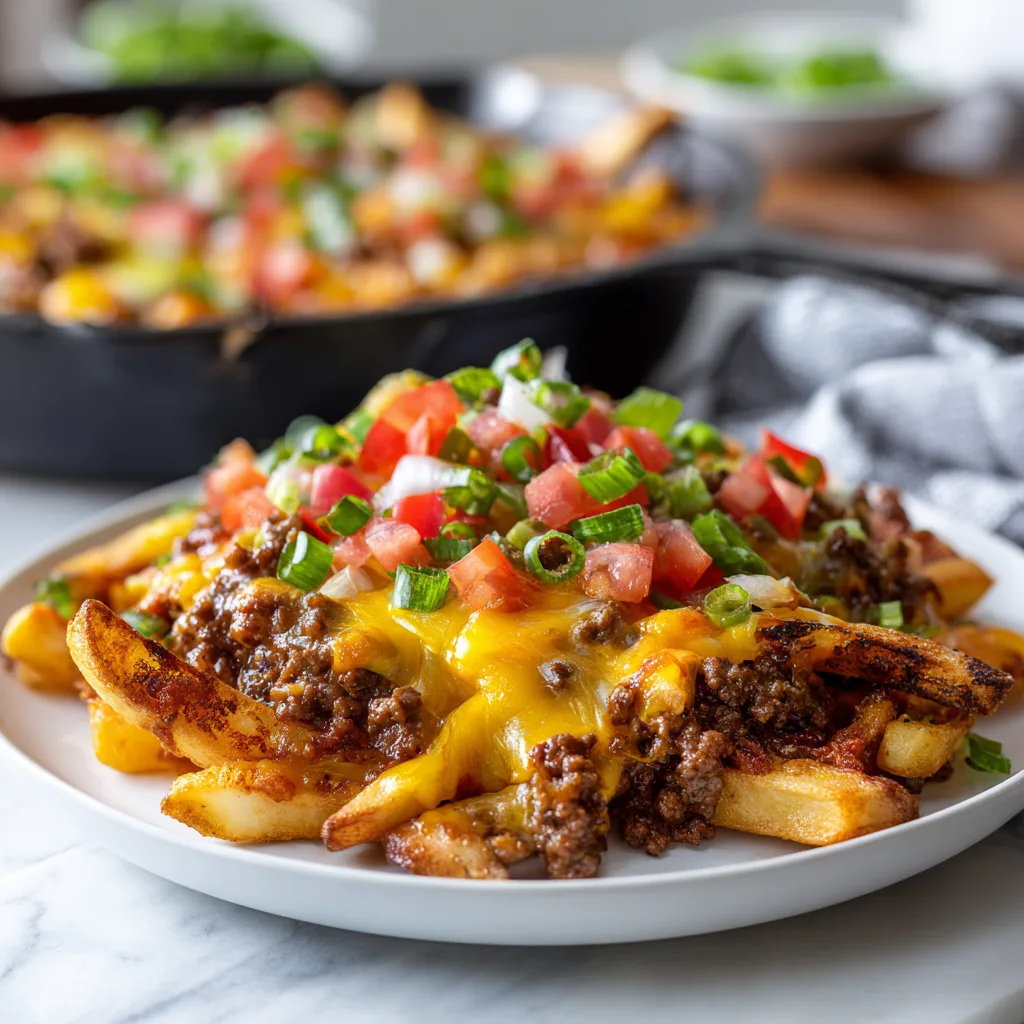 Loaded Beef Nacho Cheese Fries Skillet (Ultimate Cheesy Party Food)