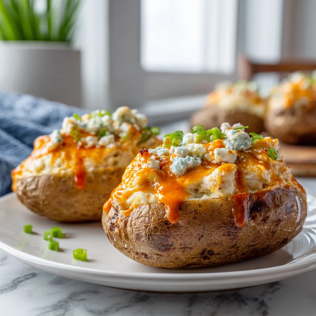 Cheesy Buffalo Chicken Stuffed Baked Potatoes (Spicy Comfort Food Classic)