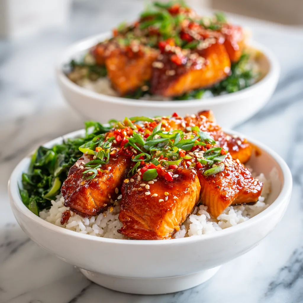 Spicy Sweet Chili Salmon Rice Bowls